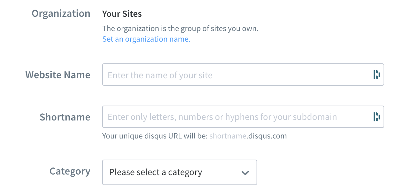 Disqus - Create Site Settings